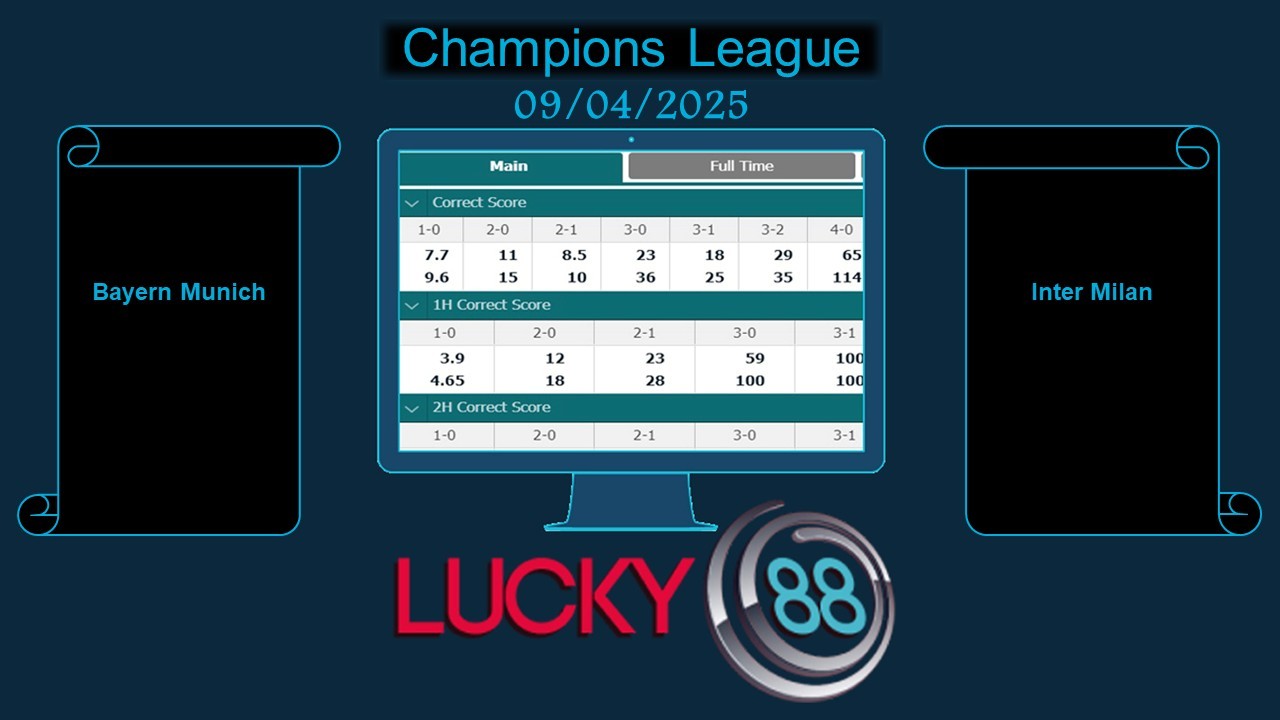 LUCKY88 Bayern Munich vs Inter Milan, Soi kèo bóng đá hôm nay 09/04/2025, Champions League