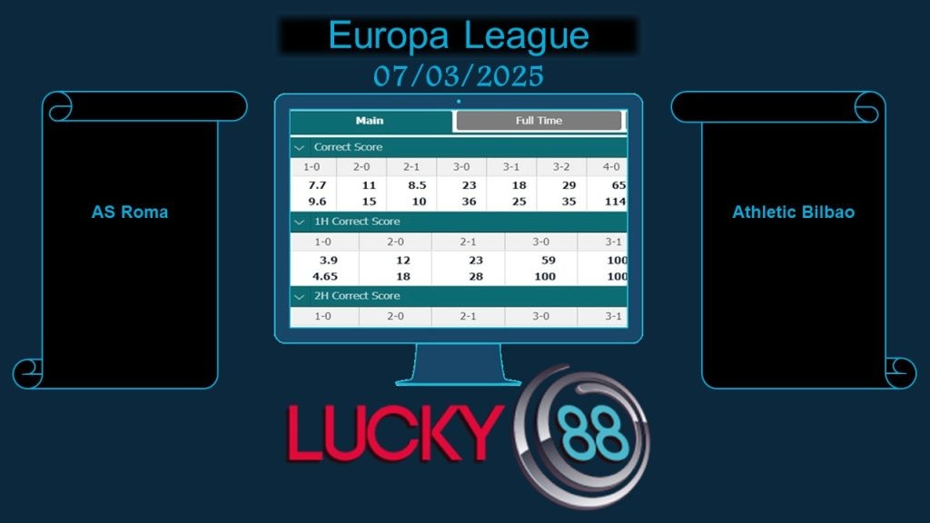 LUCKY88 AS Roma vs Athletic Bilbao, Soi kèo bóng đá hôm nay 07/03/2025, Europa League